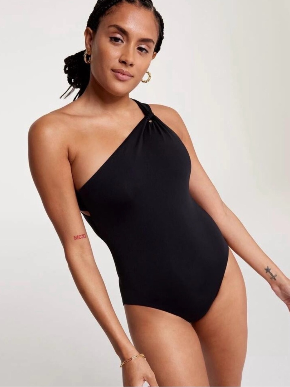 CALIA Women’s Twisted One Shoulder One Piece Swimsuit, Black, Size: 12